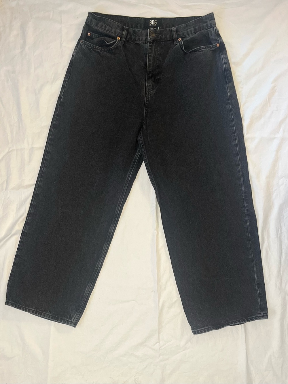 BDG Black Washed Boyfriend Wide-Leg Jeans Size 34W 32L